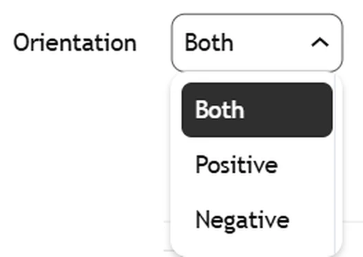 إعداد Orientation في المؤشر: Both و Positive و Negative